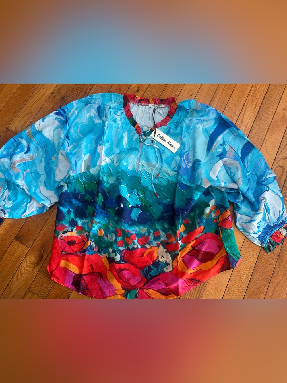 Celina Moon Large Watercolor Floral Blouse NWT